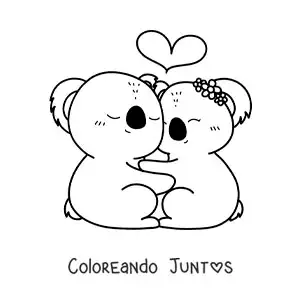 Imagen para colorear de pareja de koalas kawaii enamorados