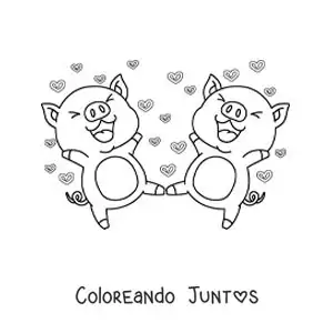 Imagen para colorear de pareja de cerditos animados enamorados