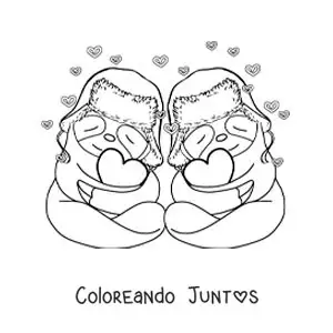 Imagen para colorear de pareja de perezosos animados enamorados