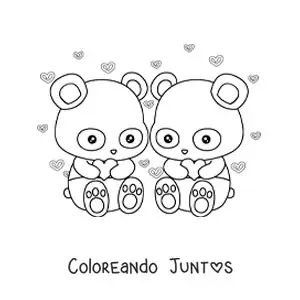 Imagen para colorear de pareja de pandas animados enamorados
