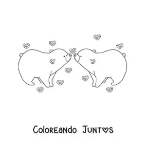 Imagen para colorear de pareja de osos animados enamorados