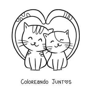 Imagen para colorear de gatos enamorados con sus colas formando un corazón