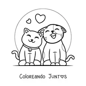 Imagen para colorear de gatos enamorados maullando con corazones