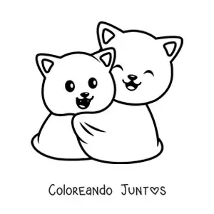 Imagen para colorear de pareja de gatitos abrazados juntos en una manta