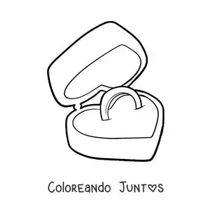 Imagen para colorear de anillo de compromiso en una caja con forma de corazón