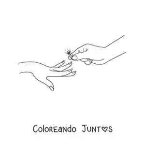 Imagen para colorear de mano con un anillo de compromiso