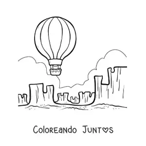 Imagen para colorear de un globo aerostático volando en el desierto