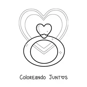 Imagen para colorear de anillo de corazón con corazones de fondo