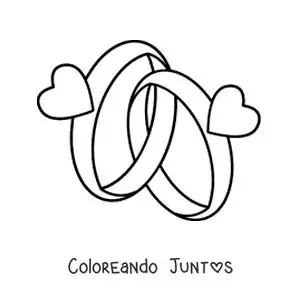 Imagen para colorear de anillos de boda entrelazados con corazones