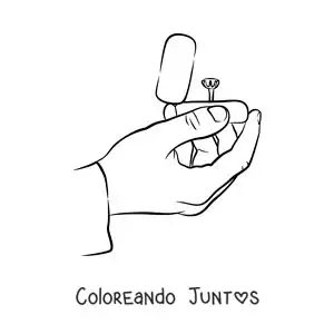 Imagen para colorear de una mano con un anillo de compromiso en su caja