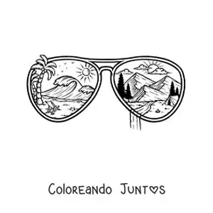 Imagen para colorear de lentes de sol con un paisaje