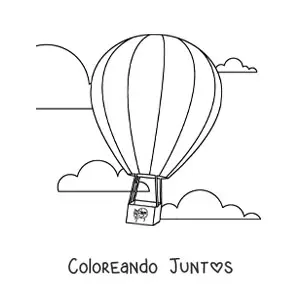 Imagen para colorear de un globo aerostático flotando en el cielo