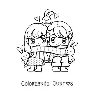 Imagen para colorear de pareja kawaii con una bufanda