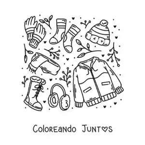 Imagen para colorear de abrigo de invierno con un gorro y una bufanda