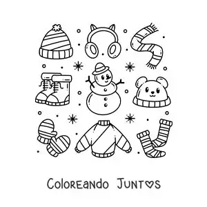 Imagen para colorear de hombre de nieve con ropa de invierno