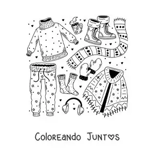 Imagen para colorear de bufanda y ropa para la nieve