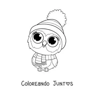 Imagen para colorear de tierno búho animado con una bufanda