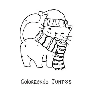 Imagen para colorear de gatito animado con una bufanda