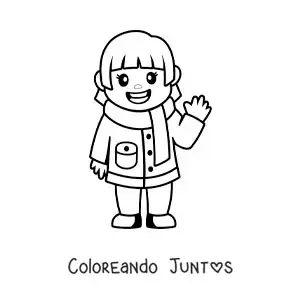 Imagen para colorear de niña animada con una bufanda
