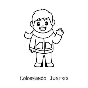 Imagen para colorear de niño animado con una bufanda