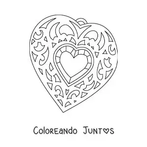 Imagen para colorear de una joya con cristal en forma de corazón