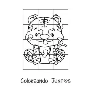 Imagen para colorear de rompecabezas recortable de un tigre animado