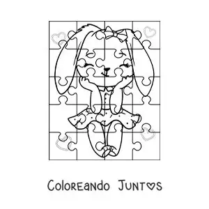 Imagen para colorear de rompecabezas recortable de una conejita animada