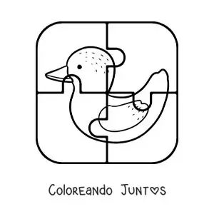 Imagen para colorear de rompecabezas recortable de 4 piezas de un pato animado
