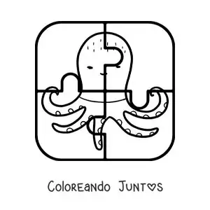 Imagen para colorear de rompecabezas recortable de 4 piezas de un pulpo animado