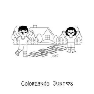 Imagen para colorear de niños jugando al avioncito