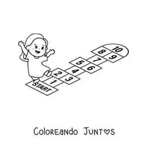 Imagen para colorear de niña animada jugando a la rayuela