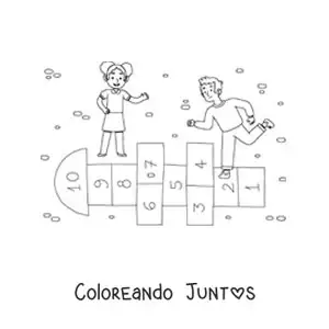 Imagen para colorear de niños jugando al juego tradicional del avioncito