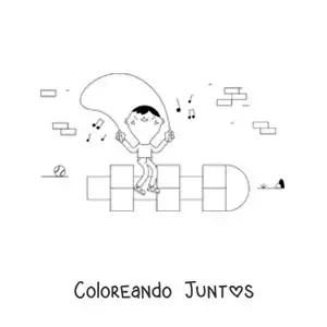 Imagen para colorear de niño saltando la cuerda jugando a la rayuela