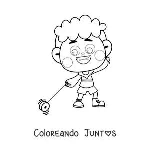Imagen para colorear de niño animado jugando con un yoyo