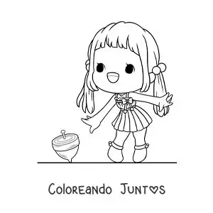 Imagen para colorear de niña jugando con un trompo