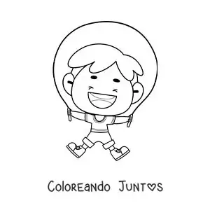 Imagen para colorear de niño animado saltando la cuerda