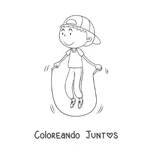 Imagen para colorear de niño animado saltando la comba