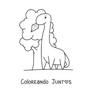 Imagen para colorear de dinosaurio animado recogiendo un papalote de un árbol