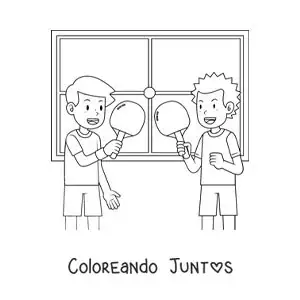 Imagen para colorear de dos niños jugando ping pong