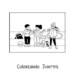 Imagen para colorear de niños en el recreo con aro hula hula