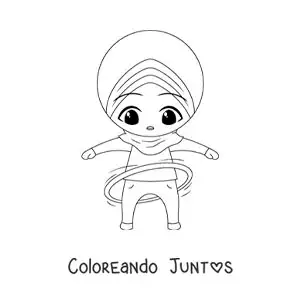 Imagen para colorear de niña musulmana con aro hula hula