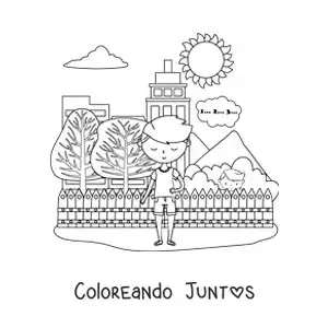 Imagen para colorear de niños jugando a las escondidas en la ciudad