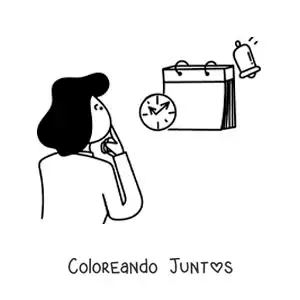 Imagen para colorear de una mujer viendo el calendario