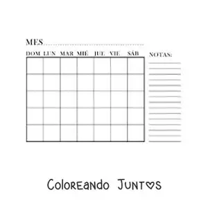 Imagen para colorear de calendario del mes