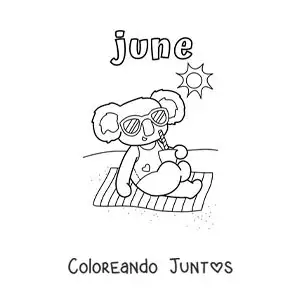 Imagen para colorear de june con un koala animado en verano