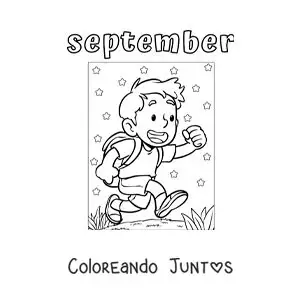 Imagen para colorear de september con un niño de camino a la escuela