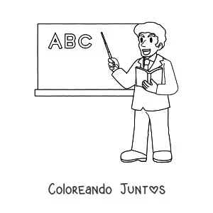 Imagen para colorear de un maestro enseñando frente a la pizarra