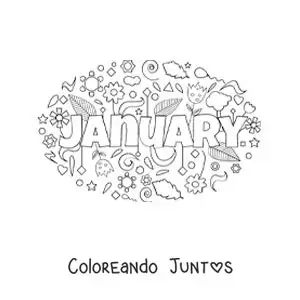Imagen para colorear de enero en inglés con flores
