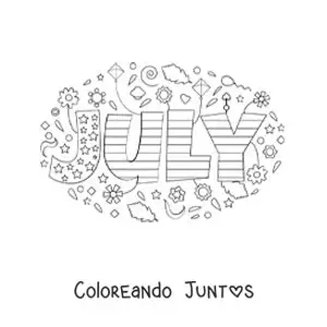 Imagen para colorear de julio en inglés con flores