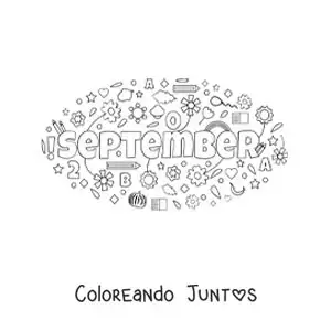 Imagen para colorear de septiembre en inglés con flores